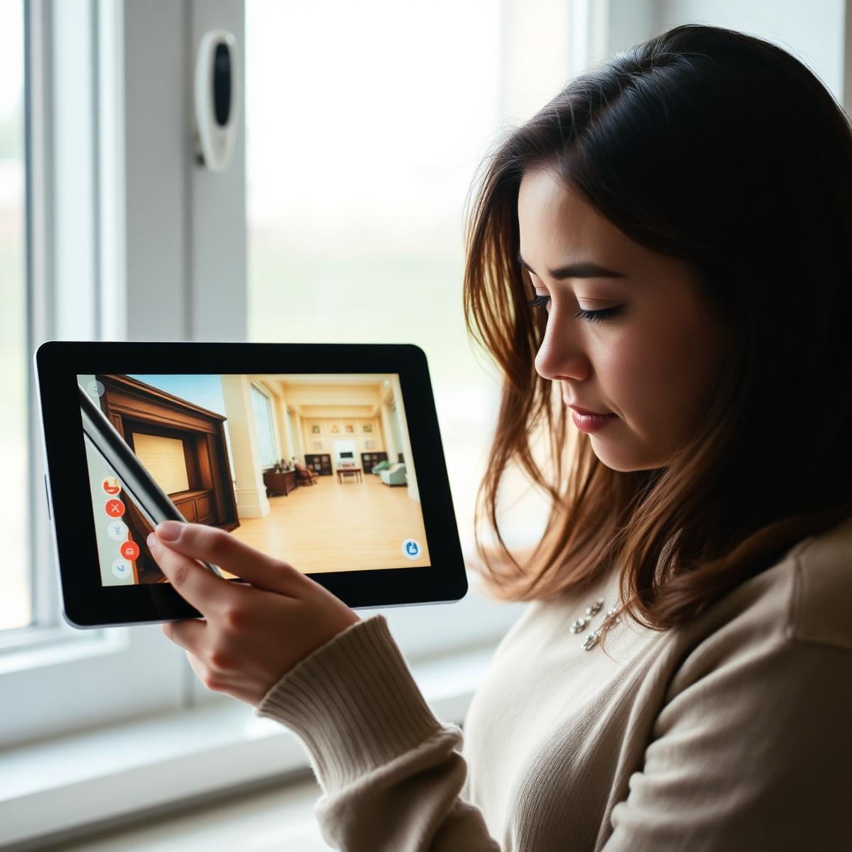 A person previewing a virtual museum tour on a tablet at home.
