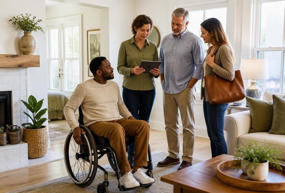 Property management team reviewing accessibility details in a rental home